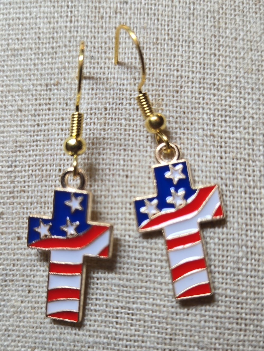 Patriotic Cross Dangle Earrings - Red, White & Blue